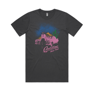 Vintage Pink Cadillac With Back Print / Faded Black T-Shirt